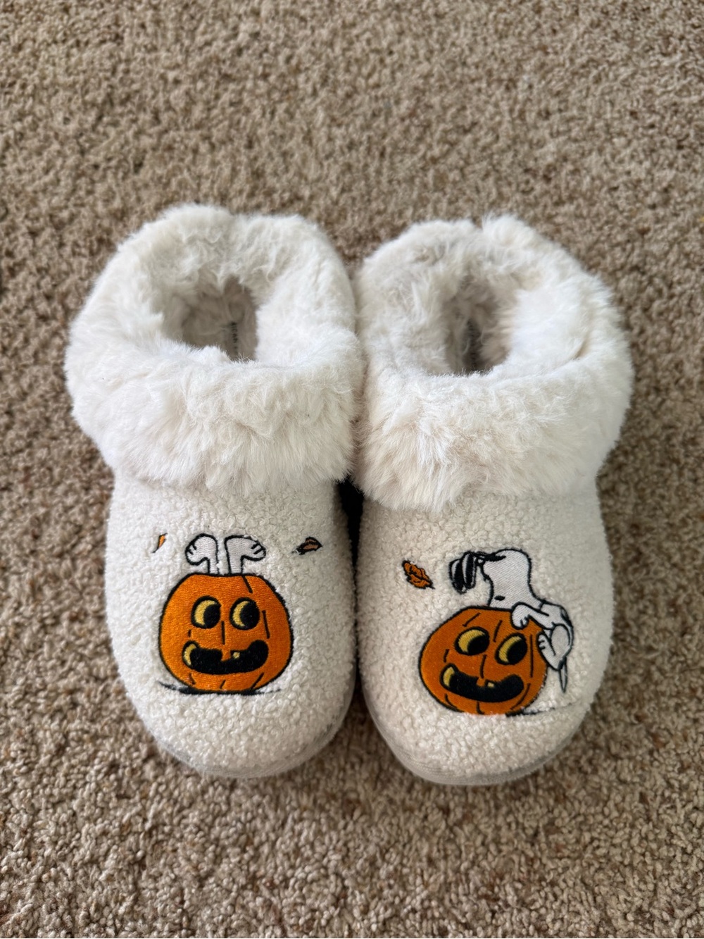 American Eagle Snoopy Peanuts Pumpkin Fall Faux Fur Slippers Size 7